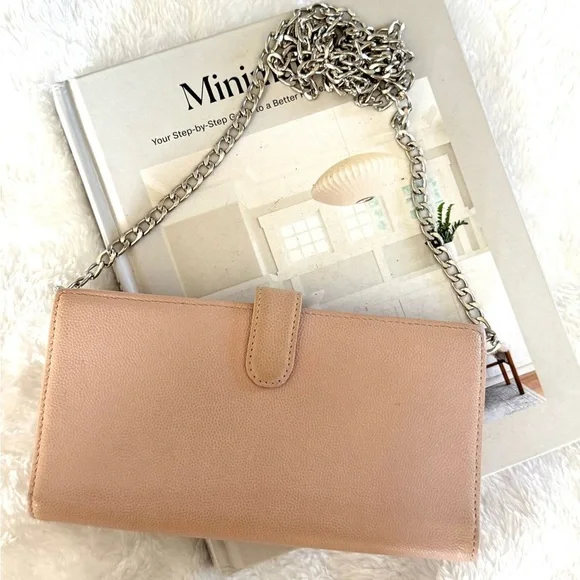 Authentic Chanel Coco Mark Sevruga Caviar Skin Flap Long Wallet On Chain Pink - Picture 5 of 16